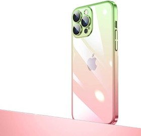Resim Apple iPhone 14 Pro ile uyumlu Kılıf Sararmaz Transparan Renkli Kamera Lensli Kapak Pembe-Yeşil 