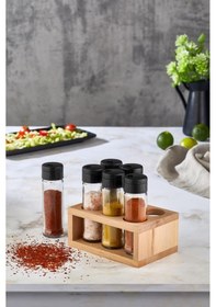 Resim Baharatlık Seti Ahşap Stantlı Cam Baharat Takımı Lima 6Lı Set 