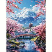 Resim Yetişkinler İçin 5D Elmas Boyama Seti, Tam Elmas Manzara Tablosu, Mozaik Ev Duvar Dekorasyonu, Başlangıç Dostu Proje, Japon Kiraz Çiçekleri ve Fuji Dağı Sahnesi, Çerçevesiz 