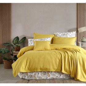 Resim %100 Pamuklu Lastikli Çarşaflı Full Set Pike Takımı 220x230 Hardal Sarı 