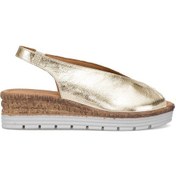 Resim Elit Zeyn8094 Kadın Hakiki Deri Ortopedik Dolgu Topuk Sandalet Altın Altın 