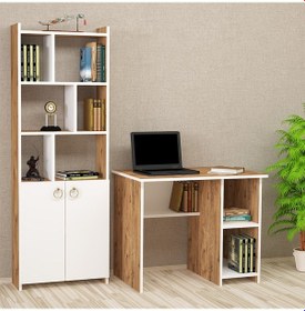 Resim Kalenderdekor1 Kalender Dekor Avel Mayra 90 Cm Çalışma Masası Takımı Avm02 Beyaz - Meşe 