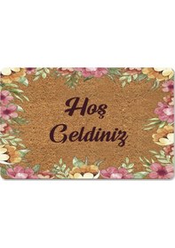 Resim Kır Çiçekleri Temalı Coco Görünümlü Dekoratif Dış Kapı Önü Ve Iç Mekan Paspası Açık Bej 
