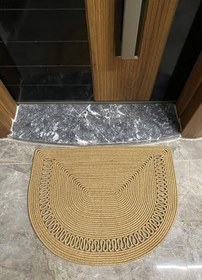 Resim Yarım Daire Jüt Kapı Önü Paspası Siyah Desenli El Örgüsü Dayanıklı İç ve Dış Mekan Kullanıma Uygun Doğal El İşçiliği Karşılama Paspası Otel Restorant Ofis Kilinikler İçin Kapı Matı (HASIR, 65 X 90 CM) 