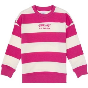 Resim U.S. Polo Assn. Kız Çocuk Pembe Çizgili Bisiklet Yaka Sweatshirt 50317898-VR041 