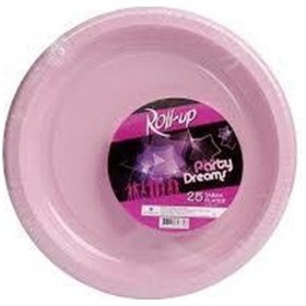 Resim Roll-up & Rainbow Plastık Pembe Renklı Partı Tabak 25 Lı Yuvarlak 