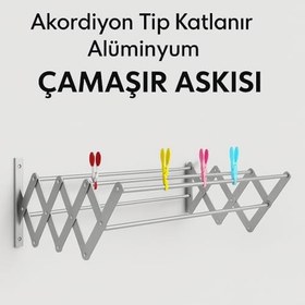 Resim 100cm x 9 gözlü Akordiyon Tipi Çamaşır Kurutma Askısı Orjinal alüminyum 