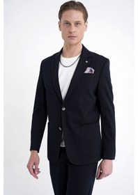 Resim Comfort Fit Çift Yırtmaç Torba Cep Metal Düğmeli Lacivert Blazer Ceket C 734 