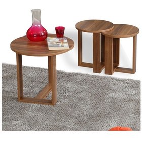 Resim Pasific Home Mira 3'lü Zigon Sehpa ,Yuvarlak Yan Sehpa, Ceviz 