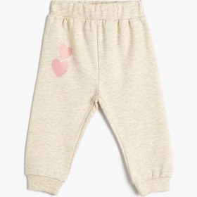 Resim Kız Bebek Jogger Eşofman Altı Simli Kalp Baskılı Beli Lasitkli Şardonlu 