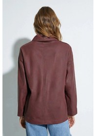 Resim Sââde Kadın Relax Fit Dik Yaka Çıtçıtlı Fermuarlı Cepli Suni Deri Bomber Ceket - Belden Ayarlanabilir Bordo 