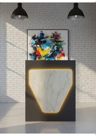 Resim Resital Ledli Karşılama Bankosu G-90 Cm Ofis Kasa Resepsiyon Masası Banko-001-4-8 