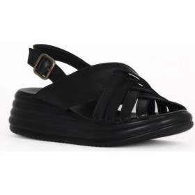 Resim Bueno Shoes Siyah Deri Kadın Dolgu Topuklu Sandalet 01WE3201 01WE3201 
