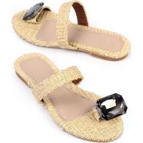 Resim Shoetek Salminya Kadın Terlik Bantlı Parmak Arası Taşlı Hasır Bej Bej Hasır Bej 