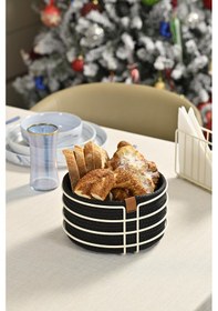 Resim Bej Yuvarlak Ekmek Sepeti Şık,ekmeklik Siyah Hasır Örmeli Makrome-çok Amaçlı Metal Paslanmaz Beyaz 