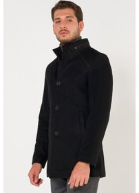 Resim Slimfit Hakim Yaka Kışlık Siyah Erkek Kaşe Kaban Palto Mont-Siyah 