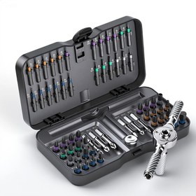 Resim Avuç Boyu El Alet Seti | 24'ü 1 Arada, 27'si 1 Arada, 30'u 1 Arada, 64'ü 1 Arada Manyetik Tornavida Seti, Çok Fonksiyonlu, Çıkarılabilir T-Cırcır Kolu, Ev Bakım Seti, Demir, Şarjsız, VMAN Markası 