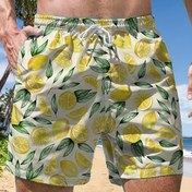 Resim Erkekler için Hızlı Kuruyan Plaj Şortları Canlı Limon Dilim Baskılı - Hafif Polyester, İpli Bel, Elastik Bel Bandı, Cepler, Yazlık Plaj ve Havuz Kenarı Etkinlikleri İçin Mükemmel, Havuz Kenarı Giyimi | Limon Desenli Şortlar | Pürüzsüz Dokulu 