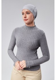 Resim Sonbaharmoda Kadın Tesettür Likralı Penye Dikişsiz Kaymaz Düz Bağlamalı Bone Gri 