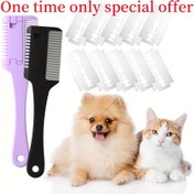 Resim 10 Adet Değiştirilebilir Bıçak ile Pet Tıraş Makası, 2'si 1 Arada Köpek ve Kedi Saç Traş Makası ve Bakım Aleti, Çeşitli Irklar için Çift Yüzeyli Kesme Çatalı, Shedding ve İnceleme için Güvenli Bakım Aracı 