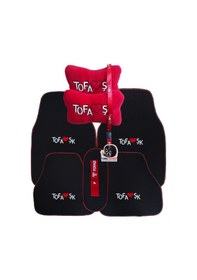 Resim Tofaş Uyumlu Nakışlı Oto Halı Paspas / Tofaş Uyumlu Seyahat Boyun Yastığı & Ayna Askısı & Tampon Çeki İpi 
