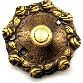 Resim Antika Tarz Dekoratif Pirinç Güllü Kapı Zili - 75MM, Antik 