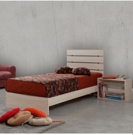 Resim Pasifichome Huga Tek Kişilik Ahşap Karyola Komodin Takım Meşe 90 Cm 