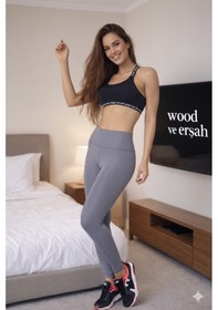Resim Lüx Wood Sunway 11024 Kadın Yüksek Bel Toparlayıcı Full Esnek Spor Likra Tayt Gri 