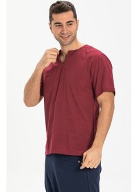 Resim Kısa Kol Şile Bezi Bisiklet Yaka Erkek Tshirt Koyu Bordo 3068 