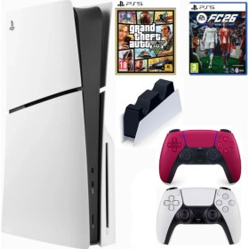 Resim Sony Playstation 5 Slim CD (Ithalatçı Gaarntili) CFI-2116 +2.dualsense Kırmızı Jarj Istasyonu FC26 + Gta5 