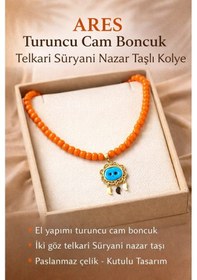 Resim Sinem Şanlı Ares Turuncu Cam Boncuk Telkari Süryani Nazar Taşlı Tasarım Kolye Turuncu 