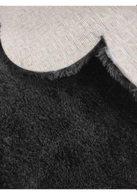 Resim Balat Halı Dekoratif Siyah Kaymaz Taban Peluş Papatya Halı Siyah 
