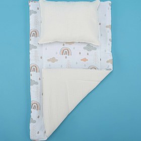 Resim Alt Açma Matı ve Yastık - Çift Taraflı - Krem Waffle - Yeşil Gökkuşağı 