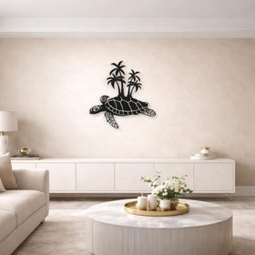 Resim Sezart Palmiyeli Kaplumbağa Metal Duvar Tablosu Siyah 51 x 57,5 