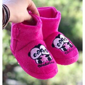 Resim Pandalina Çocuk Panduf Panda Figürlü Cırt Cırtlı Kaydırmaz Taban Kreş Ev Ayakkabısı 