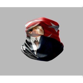 Resim Mustafa Kemal Atatürk Tasarımlı Motorsiklet Bandana Siyah 