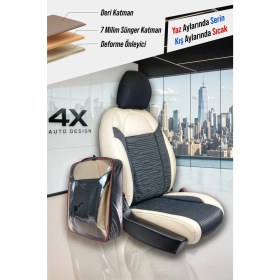 Resim Honda Civic Fb7 Uyumlu Oto Koltuk Kılıfı Deri, Kumaş Premium Bej Siyah 