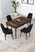 Resim Canisa Concept Kar Serisi, 80x132 Açılabilir Mdf Mutfak Masa Takımı, Barok Ahşap Desen Masa 4 Siyah Sandalye 