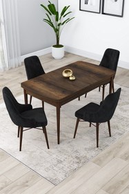 Resim Canisa Concept Kar Serisi, 80x132 Açılabilir Mdf Mutfak Masa Takımı, Barok Ahşap Desen Masa 4 Siyah Sandalye 