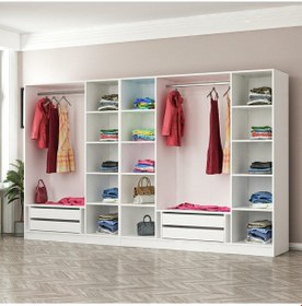 Resim Minar Kale 7 Bölmeli 4 Çekmeceli Giyinme Dolabı Beyaz 210cm Beyaz 
