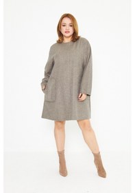 Resim Kutaf Vizon Cep Ve Dikiş Detaylı Büyük Beden Tunik Vizon 