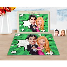 Resim Bk Gift Kişiye Özel Sevgililer Karikatürlü 1000 Parça Profesyonel Puzzle-13 