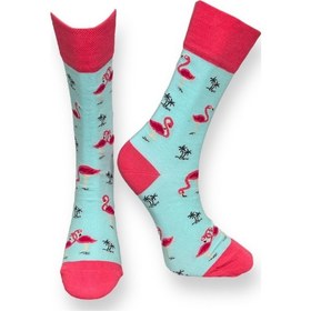 Resim Me-vo Tekli Bebe Mavisi Renkli Bay/bayan Unisex Esnek Nem Alabilen Pamuklu Flamingo Desenli Soket Çorap 