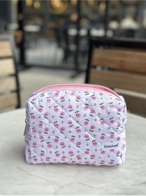 Resim Batekso Minik Pembe Çiçek Desenli Makyaj Çantası Büyük Boy 