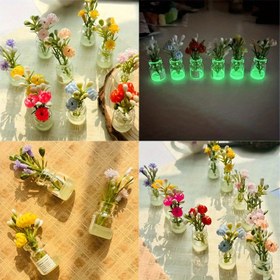 Resim 10 adet Karanlıkta Parlayan Reçine Vazo Seti - Pil Gerektirmez Araba Gösterge Paneli / Ev / DIY El Sanatları için Canlı Çiçekler (Multi-Color) 