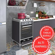 Resim Kenzlife ankastre modülü kabini krom gri fırın ocak dolabı kapaklı ayaklı sabit tabla 