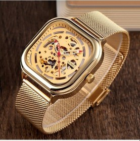 Resim Yingfu Skmeı 9184 Erkekler Otomatik Mekanik Saat Mesh, İçi Boş Kare Tourbillon Öğrenci Saati Altın Renkli Çok Renkli 
