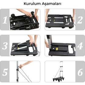 Resim Gaman Çok Fonksiyonlu Katlanır El Arabası 300KG Kapasiteli 7 Tekerli Katlanabilir Yük Taşıma Arabası MAVİ 