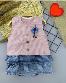 Resim 6-9-12-18 Ay Gül Rozet Detaylı Kot Kilotlu Etek Kız Bebek Elbisesi Gül Kurusu GÜL KURUSU 