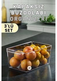 Resim Buzdolabı Dolapiçi Düzenleyici Organizer Kapaksız 3'lü Set Maxi Şeffaf 
